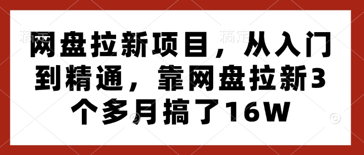 网盘拉新项目，从入门到精通，靠网盘拉新3个多月搞了16W_豪客资源库