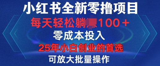 小红书全新纯零撸项目，只要有号就能玩，可放大批量操作，轻松日入100+【揭秘】_豪客资源库