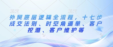 外贸底层逻辑全流程，十七步成交法则、时空角逼单、客户挖潜、客户维护等_豪客资源库