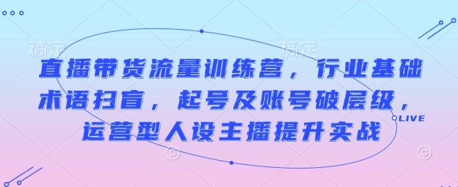 直播带货流量训练营，行业基础术语扫盲，起号及账号破层级，运营型人设主播提升实战_豪客资源库