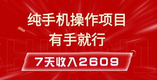 纯手机操作的小项目，有手就能做，7天收入2609+实操教程【揭秘】_豪客资源库