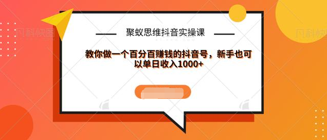 聚蚁思维抖音实操课:教你做一个百分百赚钱的抖音号，新手也可以单日收入1000+_豪客资源库