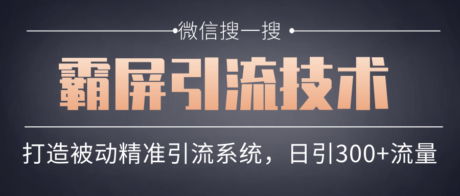 微信搜一搜霸屏引流技术，打造被动精准引流系统，轻松日引300+流量_豪客资源库