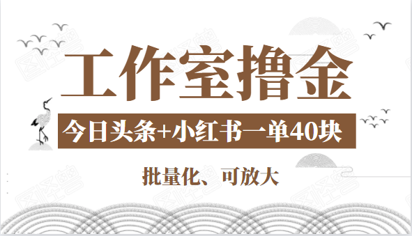 工作室撸金二件套：撸今日头条原创收益+小红书一单利润40块项目_豪客资源库