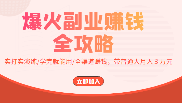 爆火副业赚钱全攻略：实打实演练/学完就能用/全渠道赚钱，带普通人月入３万元_豪客资源库