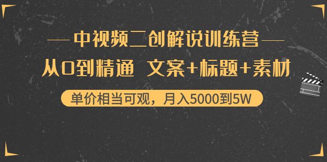 中视频二创解说训练营：从0到精通 文案+标题+素材、月入5000到5W_豪客资源库