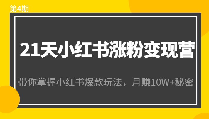 21天小红书涨粉变现营（第4期）：带你掌握小红书爆款玩法，月赚10W+秘密_豪客资源库