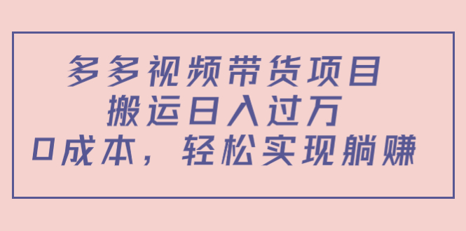 多多视频带货项目，搬运日入过万，0成本，轻松实现躺赚（教程+软件）_豪客资源库