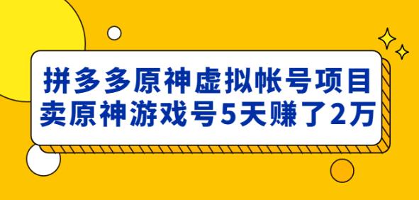 外面卖2980的拼多多原神虚拟帐号项目：卖原神游戏号5天赚了2万_豪客资源库