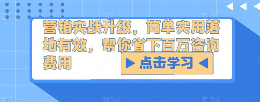 营销实战升级，简单实用落地有效，帮你省下百万咨询费用_豪客资源库