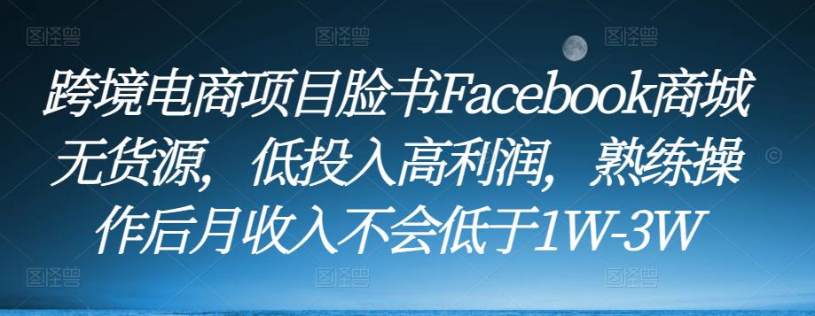 跨境电商项目脸书Facebook商城无货源，低投入高利润，熟练操作后月收入不会低于1W-3W_豪客资源库