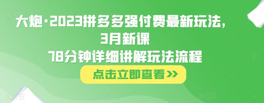 大炮·2023拼多多强付费最新玩法，3月新课​78分钟详细讲解玩法流程_豪客资源库