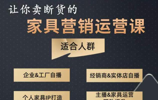 让你卖断货的家具营销运营课，打造高销量家具账号（短视频+直播+人物IP）_豪客资源库