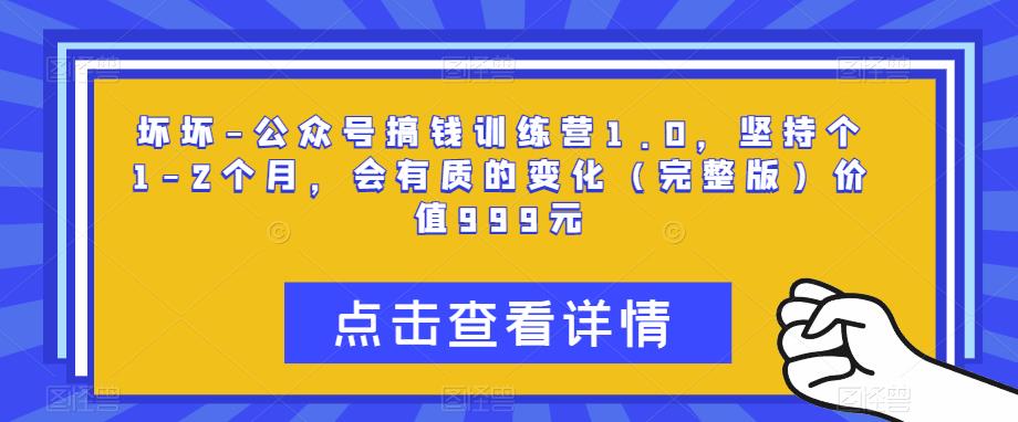 坏坏-公众号搞钱训练营1.0，坚持个1-2个月，会有质的变化（完整版）价值999元_豪客资源库