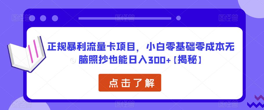 正规暴利流量卡项目，小白零基础零成本无脑照抄也能日入300+【揭秘】_豪客资源库