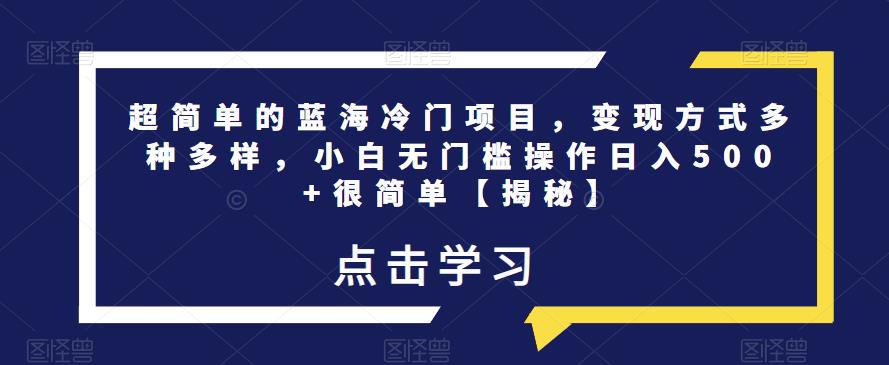 超简单的蓝海冷门项目，变现方式多种多样，小白无门槛操作日入500+很简单【揭秘】_豪客资源库