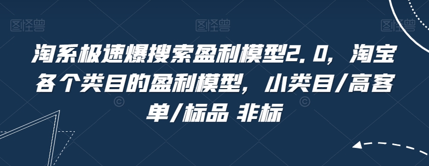 淘系极速爆搜索盈利模型2.0，淘宝各个类目的盈利模型，小类目/高客单/标品 非标_豪客资源库