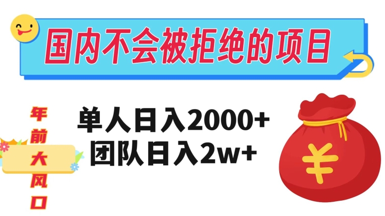 在国内不怕被拒绝的项目，单人日入2000，团队日入20000+【揭秘】_豪客资源库