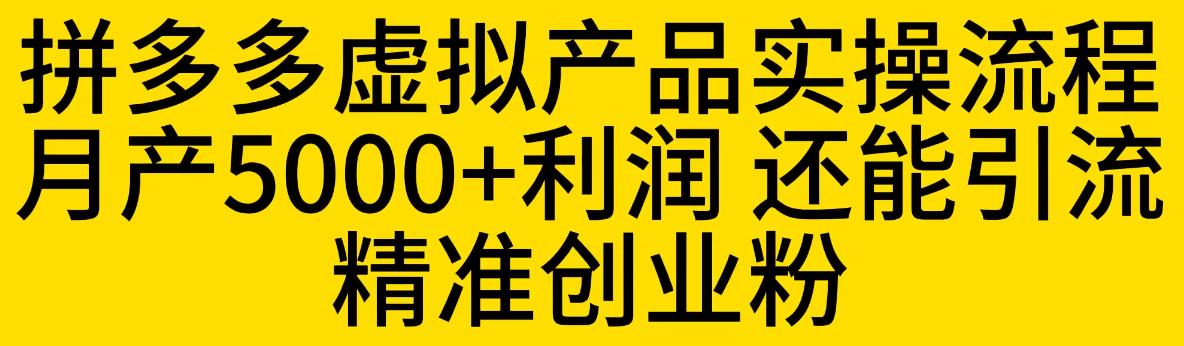 拼多多虚拟产品实操流程，月产5000+利润，还能引流精准创业粉【揭秘】_豪客资源库