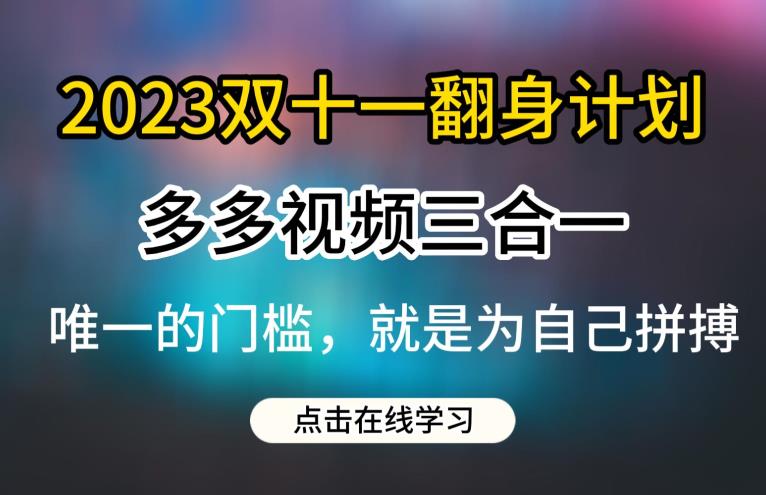 2023双十一翻身计划，多多视频带货三合一玩法教程【揭秘】_豪客资源库