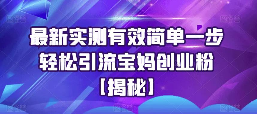 最新实测有效简单一步轻松引流宝妈创业粉【揭秘】_豪客资源库