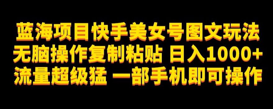 蓝海项目快手美女号图文玩法，无脑操作复制粘贴，日入1000+流量超级猛一部手机即可操作【揭秘】_豪客资源库