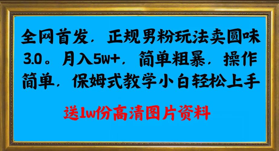 全网首发正规男粉玩法卖圆味3.0，月入5W+，简单粗暴，操作简单，保姆式教学，小白轻松上手_豪客资源库