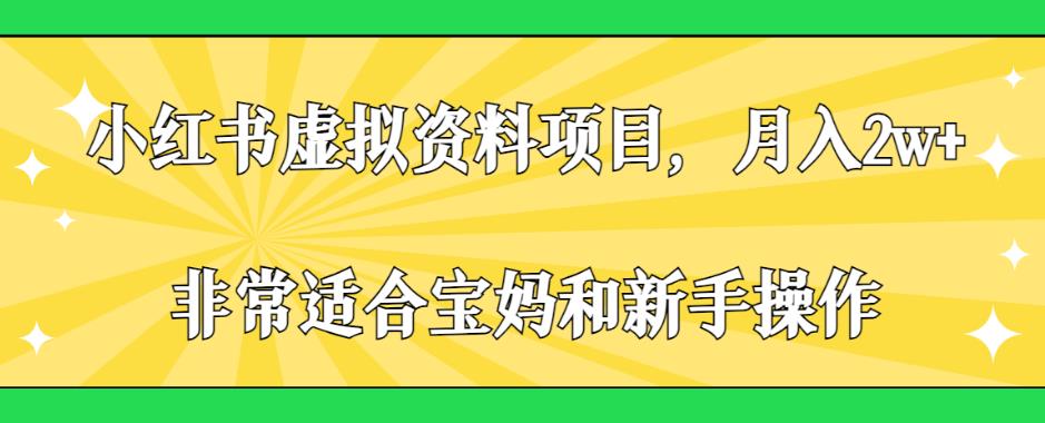 小红书虚拟资料项目，月入2w+，非常适合宝妈和新手操作【揭秘】_豪客资源库