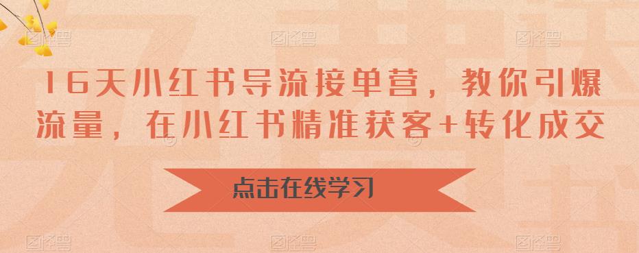 16天小红书导流接单营，教你引爆流量，在小红书精准获客+转化成交_豪客资源库