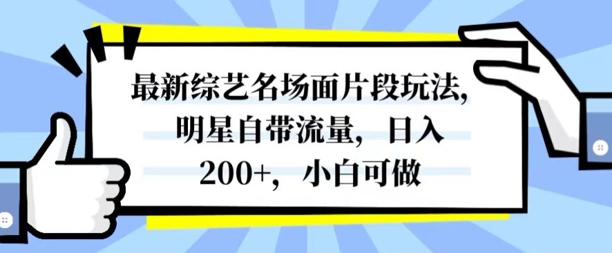 最新综艺名场面片段玩法，明星自带流量，日入200+，小白可做【揭秘】_豪客资源库