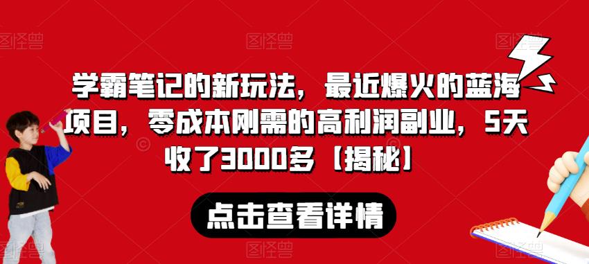 学霸笔记的新玩法，最近爆火的蓝海项目，零成本刚需的高利润副业，5天收了3000多【揭秘】_豪客资源库