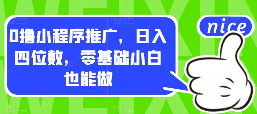 0撸小程序推广，日入四位数，零基础小白也能做【揭秘】_豪客资源库