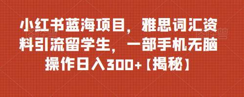 小红书蓝海项目，雅思词汇资料引流留学生，一部手机无脑操作日入300+【揭秘】_豪客资源库