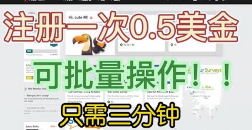 国外项目注册一次0.5美金，只需三分钟无脑操作，可批量同时放大操作，小白工作室福利【揭秘】_豪客资源库