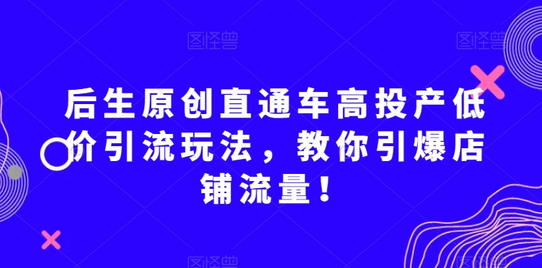 后生原创直通车高投产低价引流玩法，教你引爆店铺流量！_豪客资源库