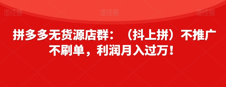 拼多多无货源店群：（抖上拼）不推广不刷单，利润月入过万！【揭秘】_豪客资源库