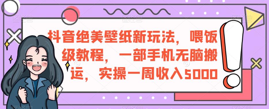 抖音绝美壁纸新玩法，喂饭级教程，一部手机无脑搬运，实操一周收入5000【揭秘】_豪客资源库