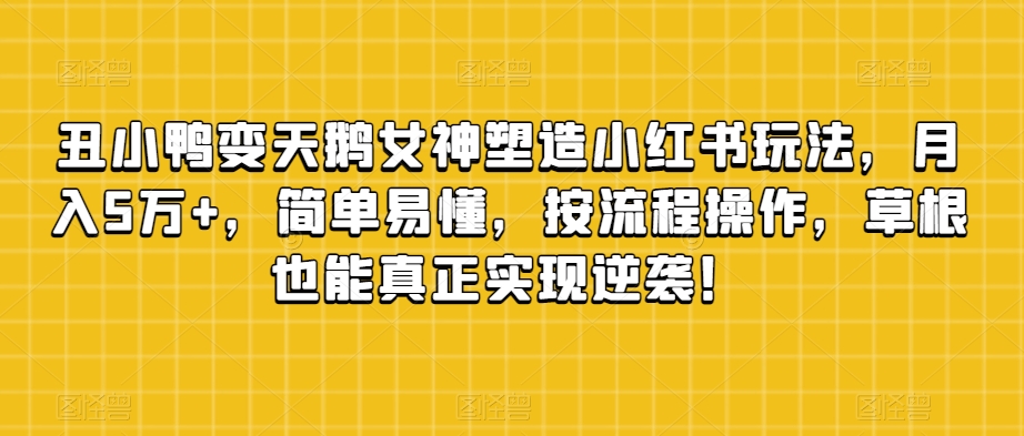 丑小鸭变天鹅女神塑造小红书玩法，月入5万+，简单易懂，按流程操作，草根也能真正实现逆袭！_豪客资源库