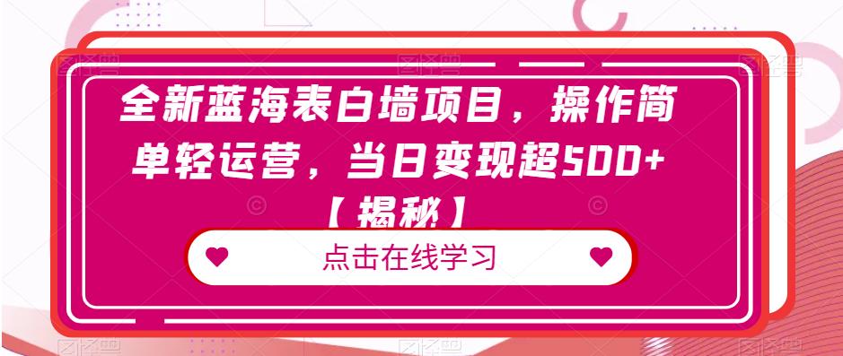 全新蓝海表白墙项目，操作简单轻运营，当日变现超500+【揭秘】_豪客资源库