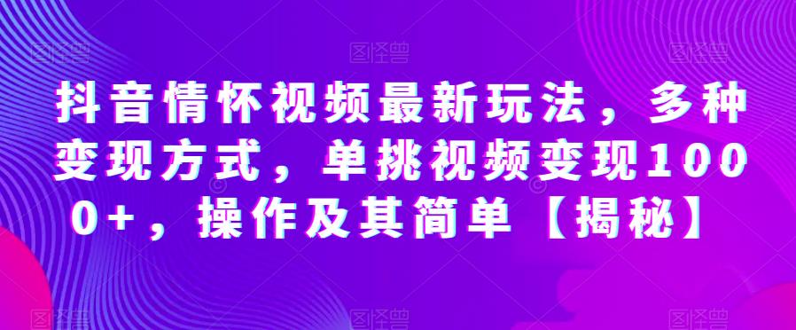 抖音情怀视频最新玩法，多种变现方式，单挑视频变现1000+，操作及其简单【揭秘】_豪客资源库