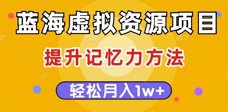 蓝海虚拟资源项目，提升记忆力方法，多种变现方式，轻松月入1w+【揭秘】_豪客资源库