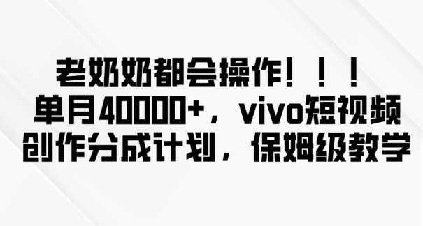 老奶奶都会操作，新平台无脑操作，单月40000+，vivo短视频创作分成计划【揭秘】_豪客资源库