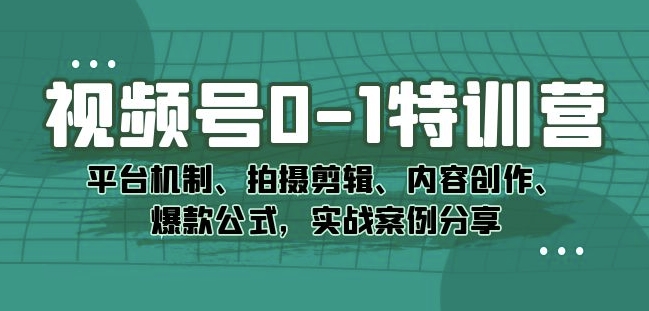 视频号0-1特训营：平台机制、拍摄剪辑、内容创作、爆款公式，实战案例分享_豪客资源库