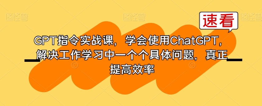 GPT指令实战课，学会使用ChatGPT，解决工作学习中一个个具体问题，真正提高效率_豪客资源库