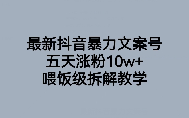 最新抖音暴力文案号，五天涨粉10w+，喂饭级拆解教学_豪客资源库