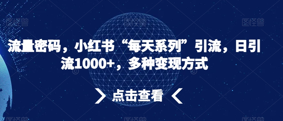 流量密码，小红书“每天系列”引流，日引流1000+，多种变现方式【揭秘】_豪客资源库