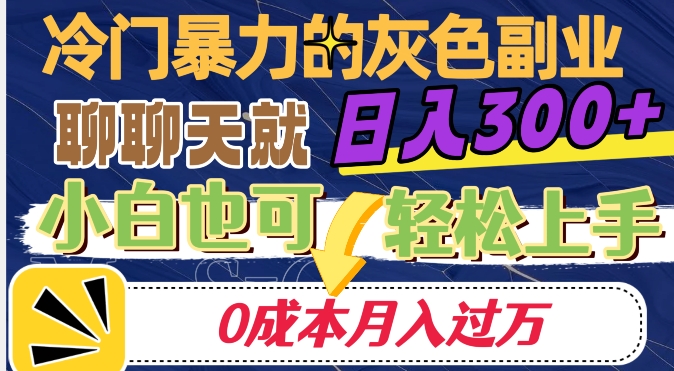 冷门暴利的副业项目，聊聊天就能日入300+，0成本月入过万【揭秘】_豪客资源库