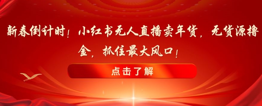 新春倒计时！小红书无人直播卖年货，无货源撸金，抓住最大风口【揭秘】_豪客资源库