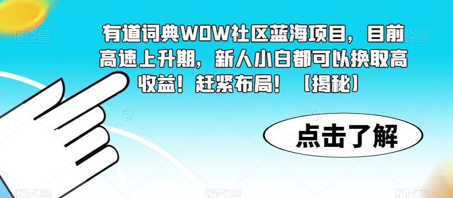 有道词典WOW社区蓝海项目，目前高速上升期，新人小白都可以换取高收益！赶紧布局！【揭秘】_豪客资源库