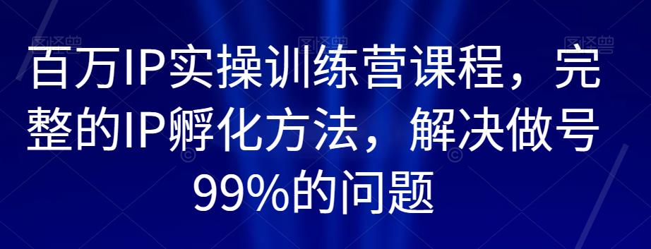 百万IP实操训练营课程，完整的IP孵化方法，解决做号99%的问题_豪客资源库